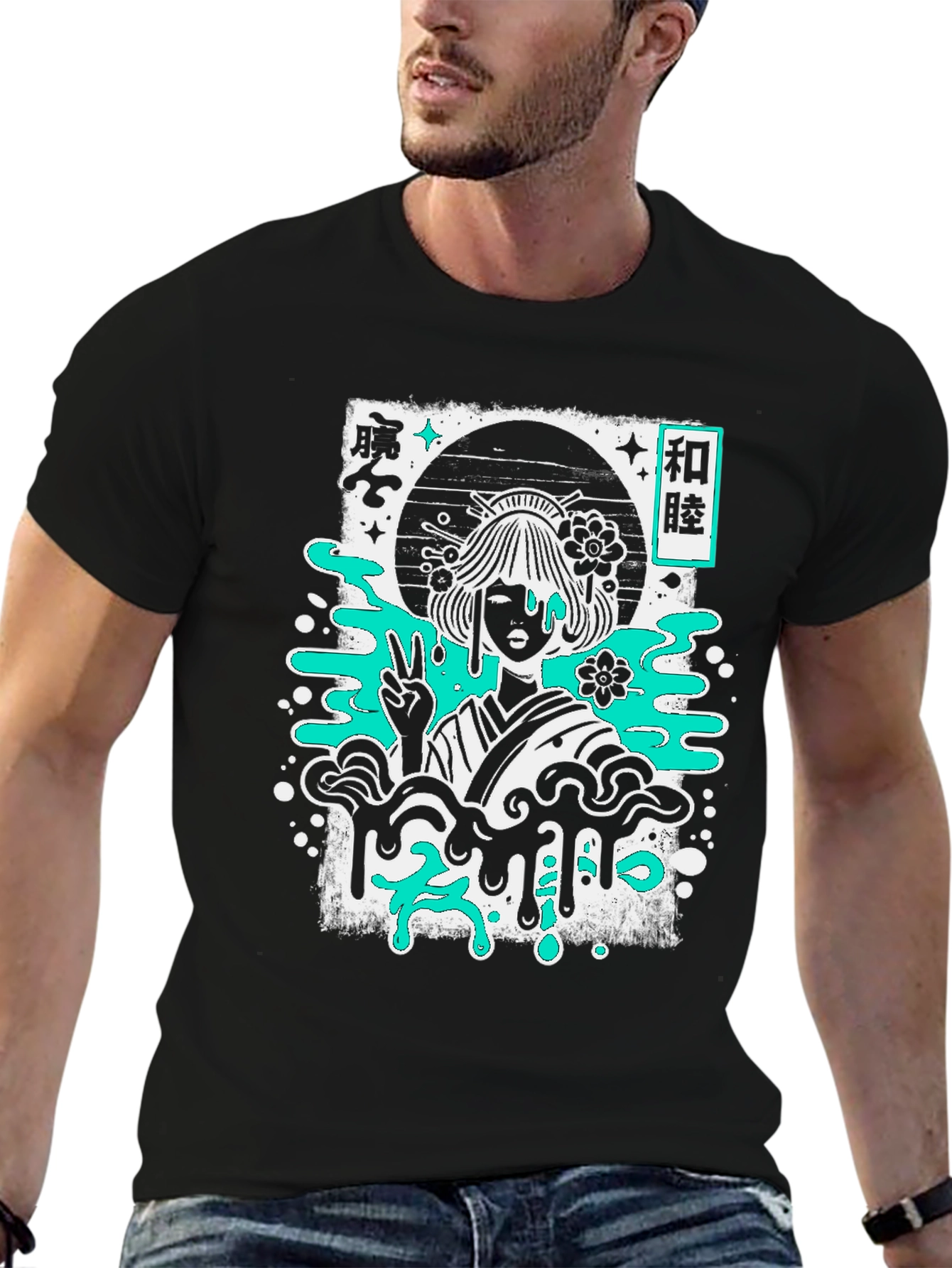 Black Geisha Graphic Tee - Black Cotton T-Shirt view 6
