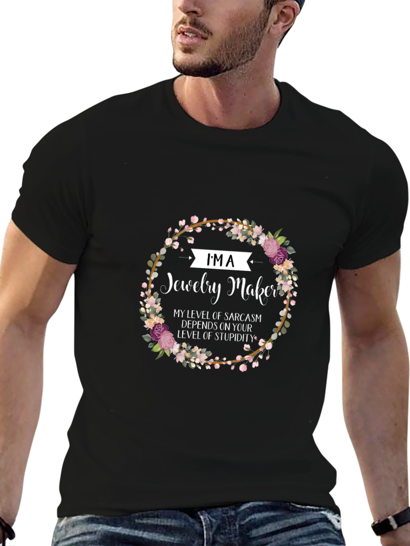 Black Jewelry Maker Sarcasm T-Shirt - Floral Design view 6