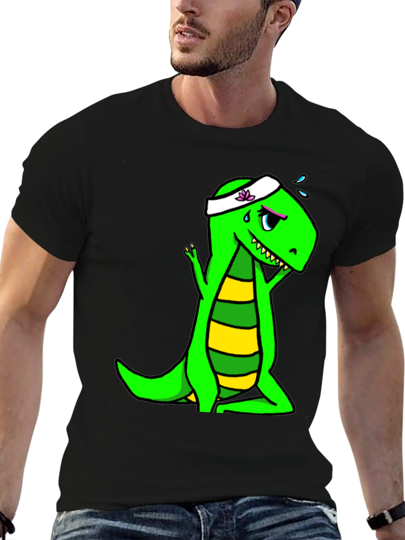 Black Dino Yoga Black T-Shirt view 6