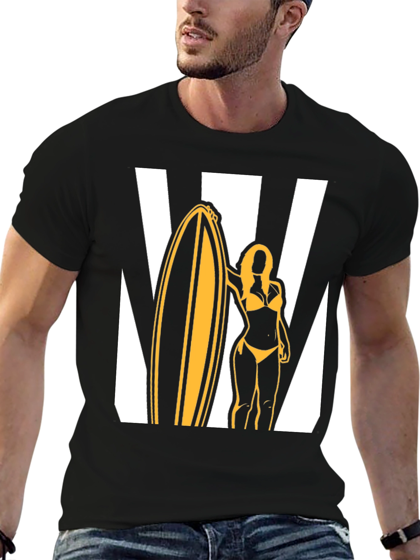 Black Surfer Girl Graphic Tee - Black Cotton T-Shirt view 6