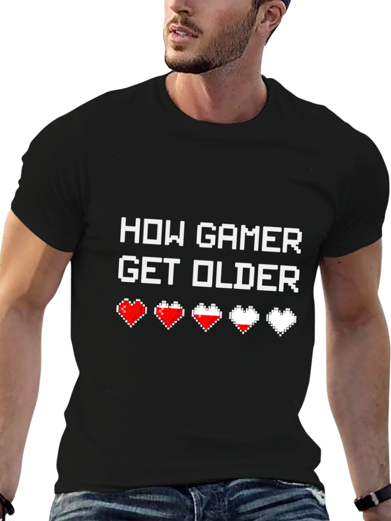 Black How Gamer Get Older Funny Graphic T-Shirt view 6