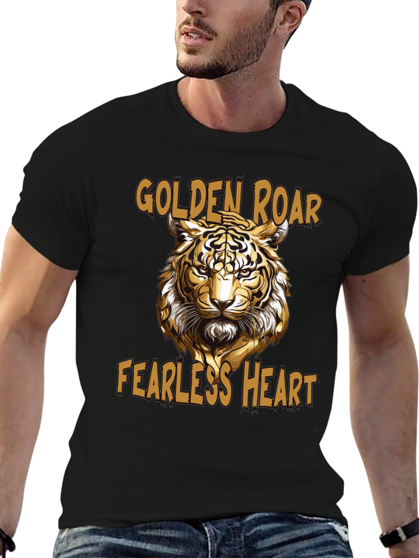Black Golden Roar Tiger Graphic Tee - Fearless Heart view 6
