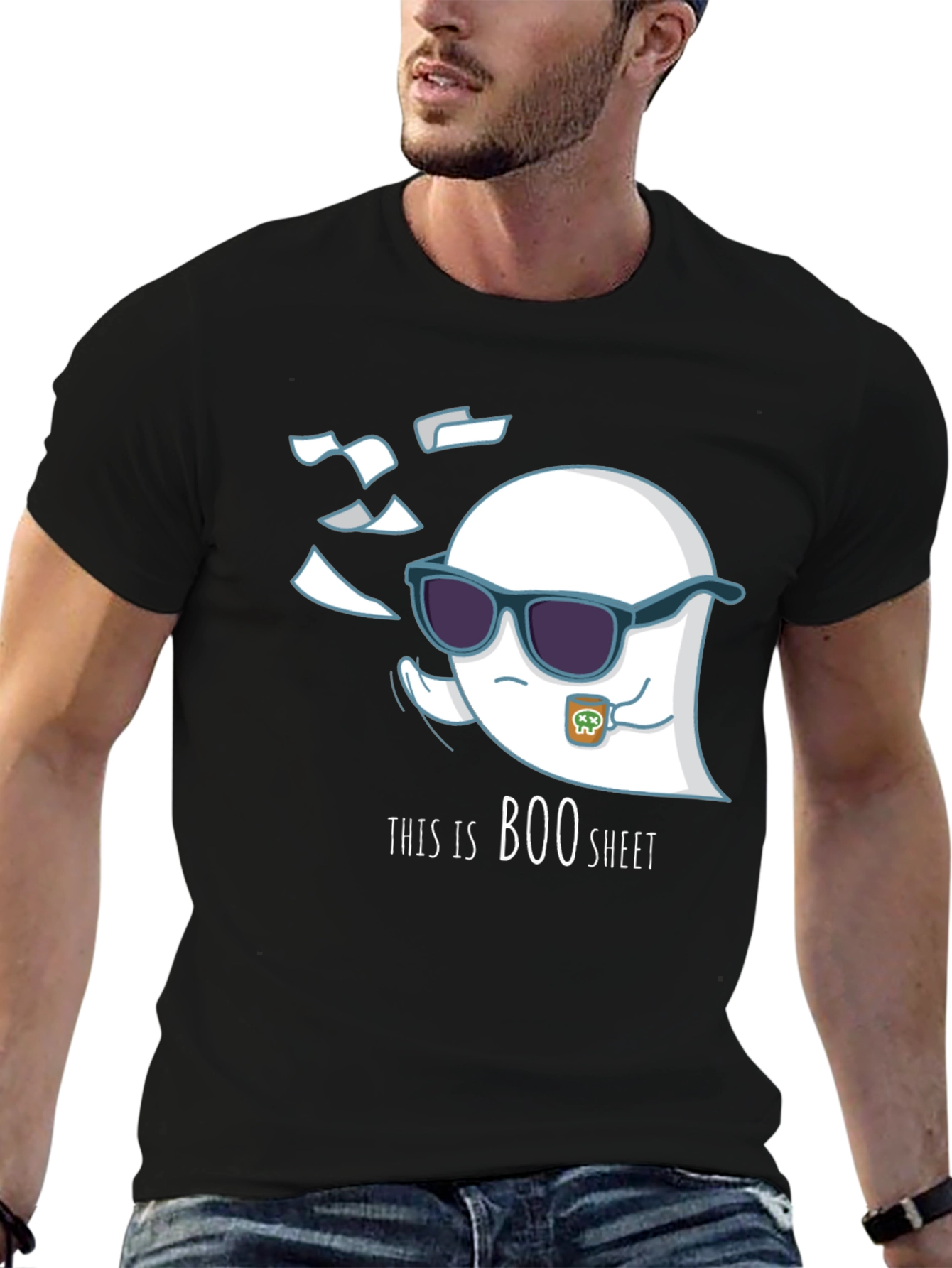 Black Cool Boo Sheet T-Shirt - Ghost Design view 6