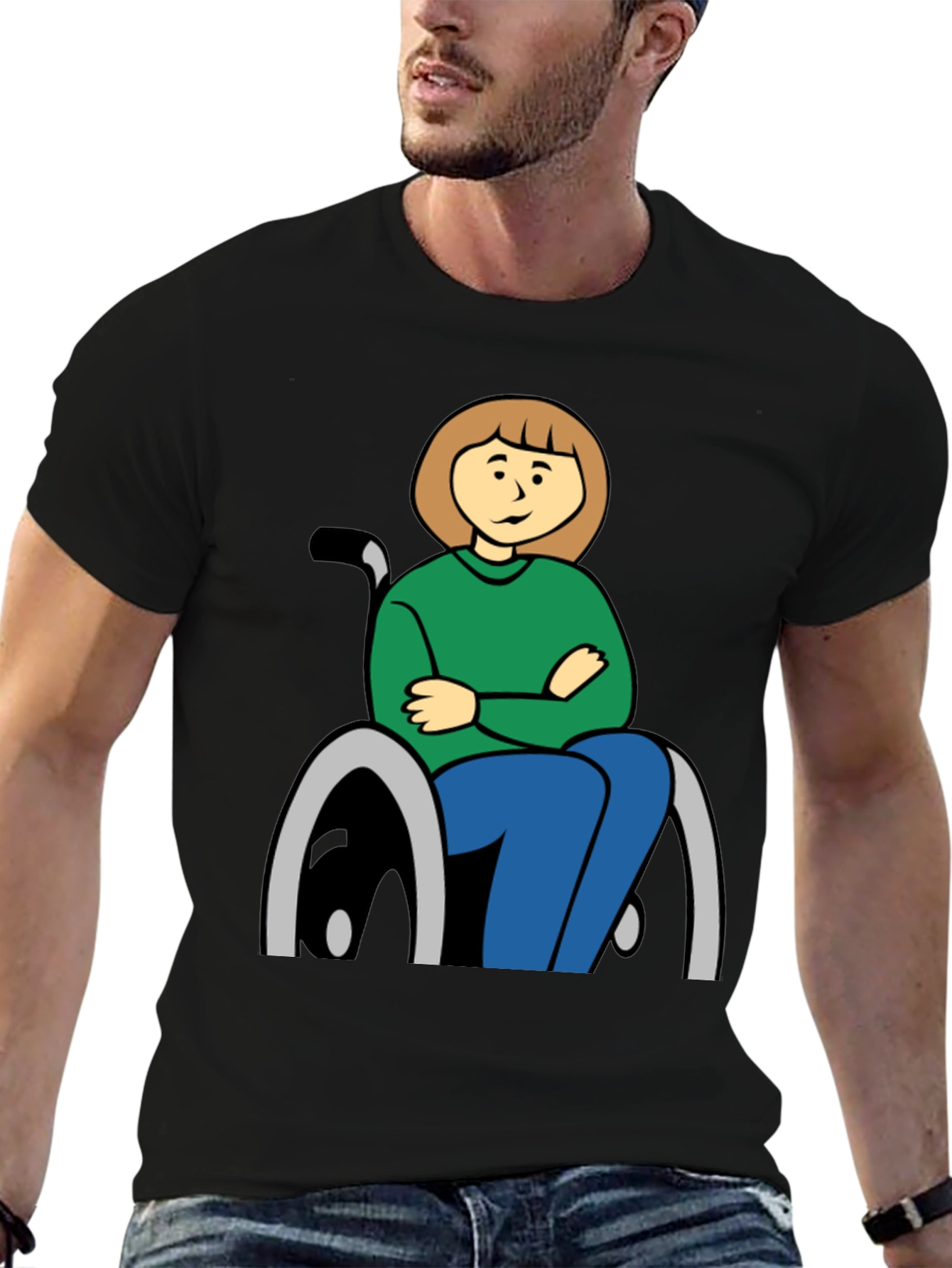 Black Cartoon Woman in Wheelchair Graphic Tee view 6