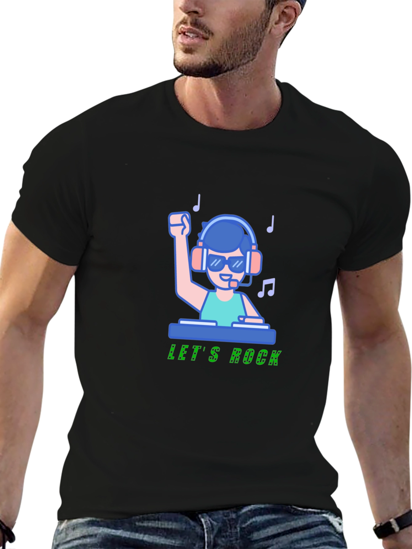 Black DJ Let's Rock Graphic T-Shirt view 6