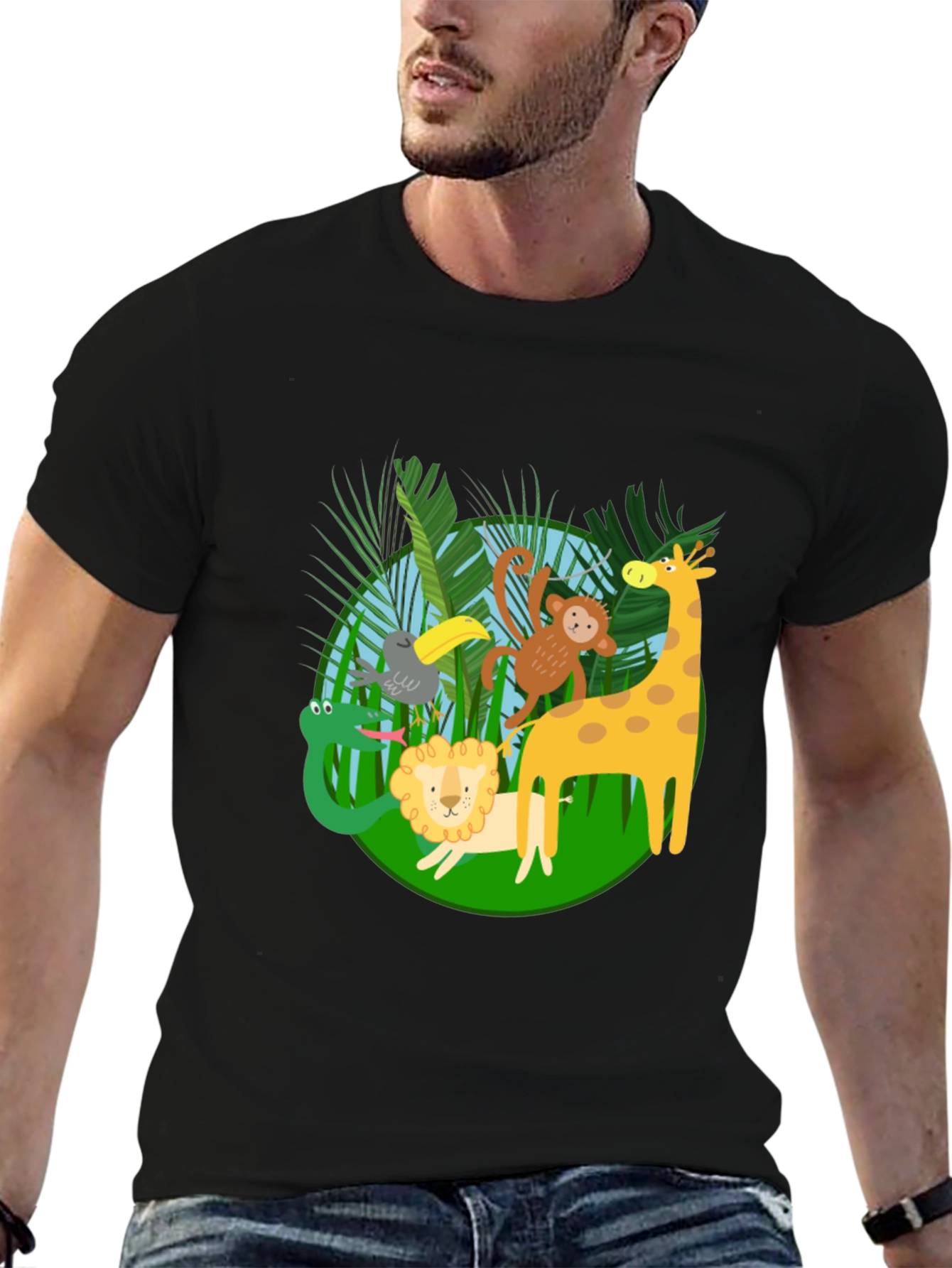 Black Jungle Animals T-Shirt - Fun & Playful Design view 6