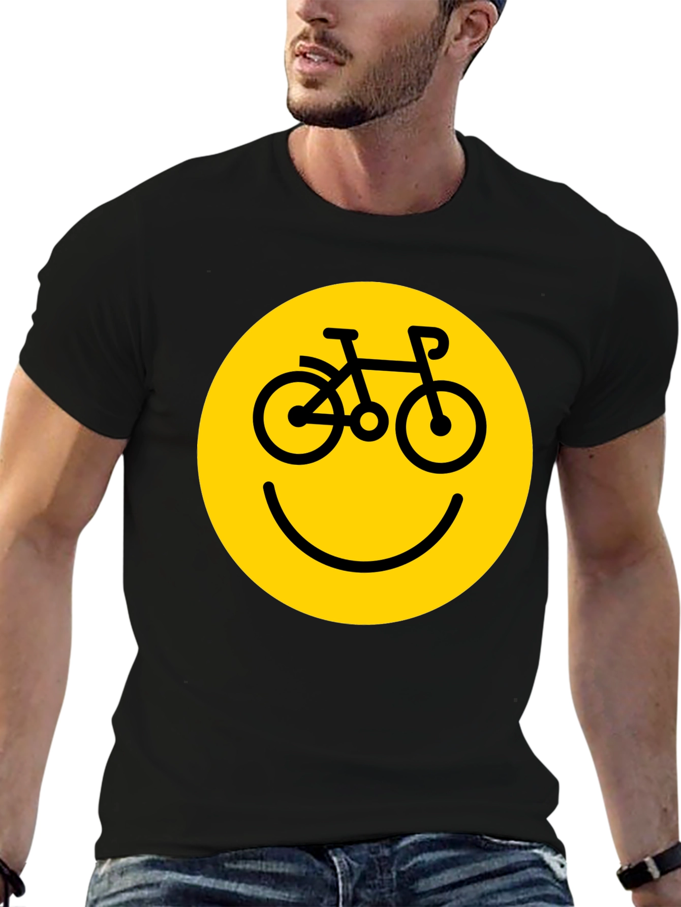 Black Smiley Face Bike T-Shirt - Yellow Graphic view 6