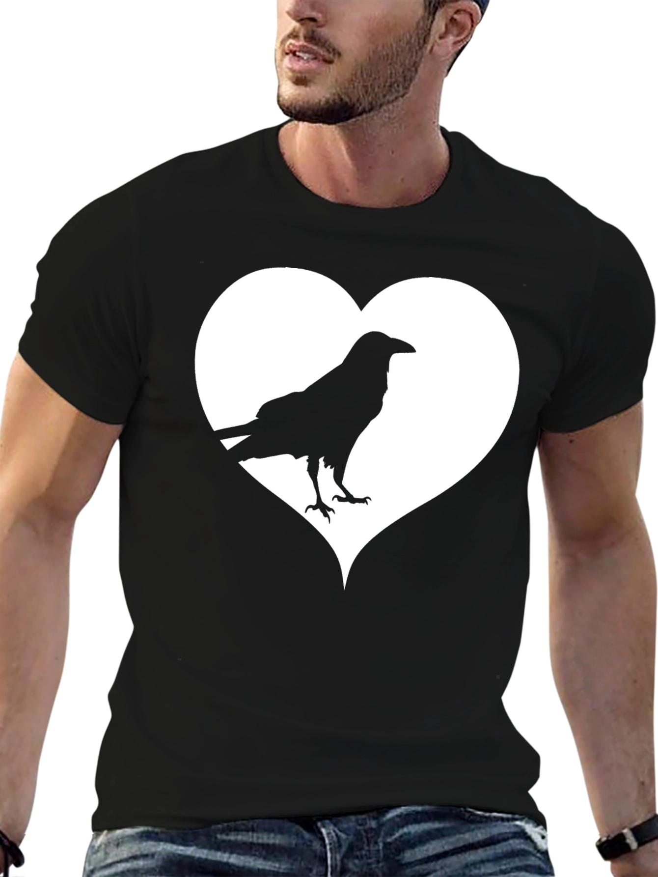 Black Raven Heart Graphic T-Shirt - Stylish Crow Tee view 6