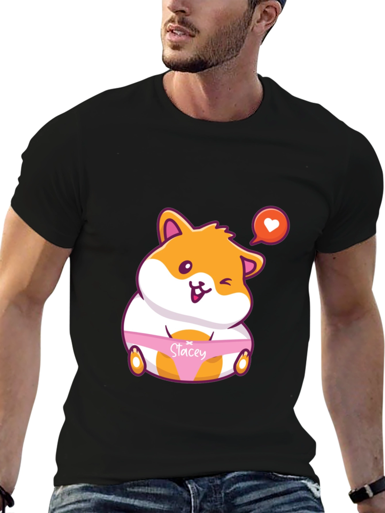 Black Cute Hamster 'Stacey' Graphic T-Shirt view 6