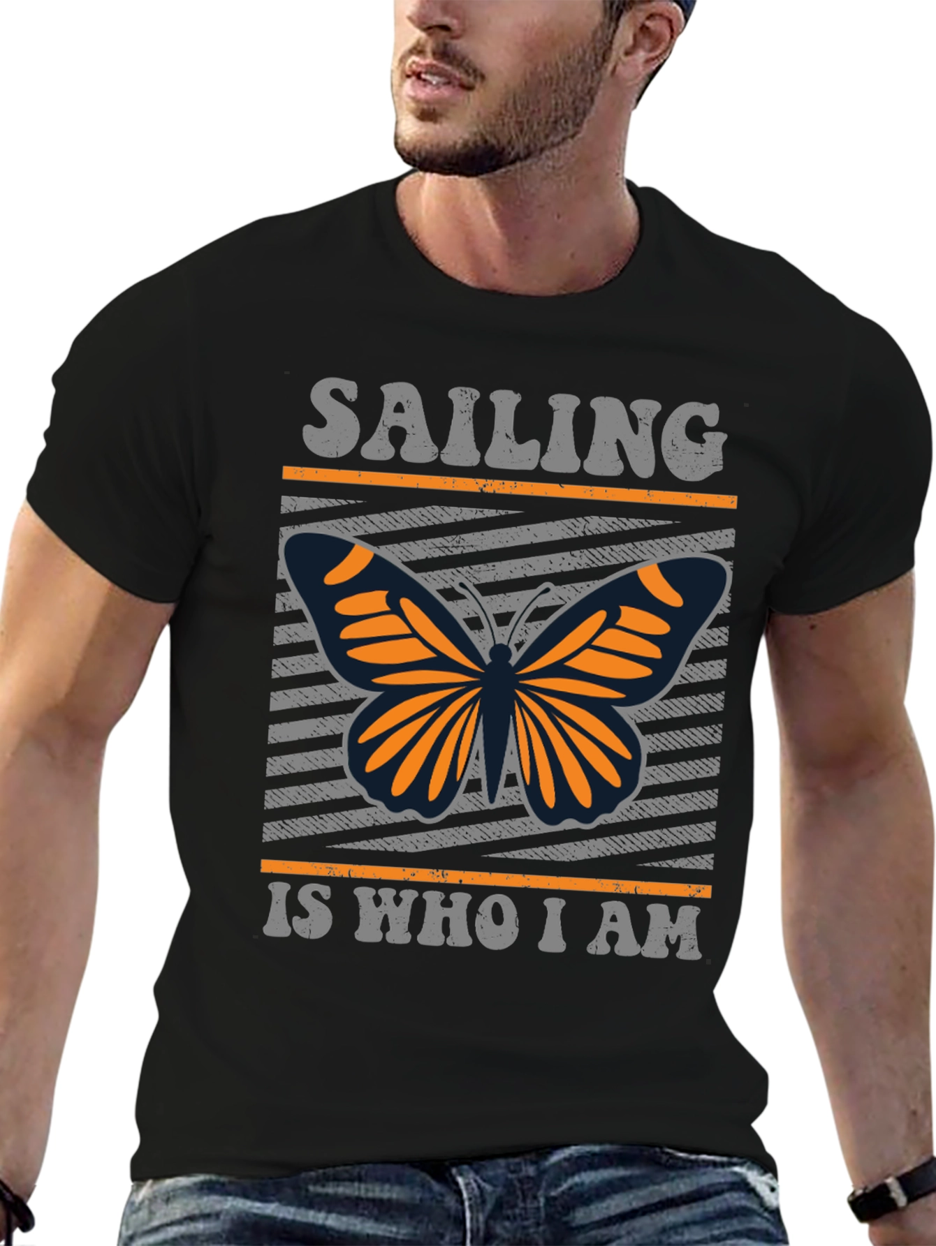 Black Sailing Butterfly T-Shirt - Unique Design Tee view 6
