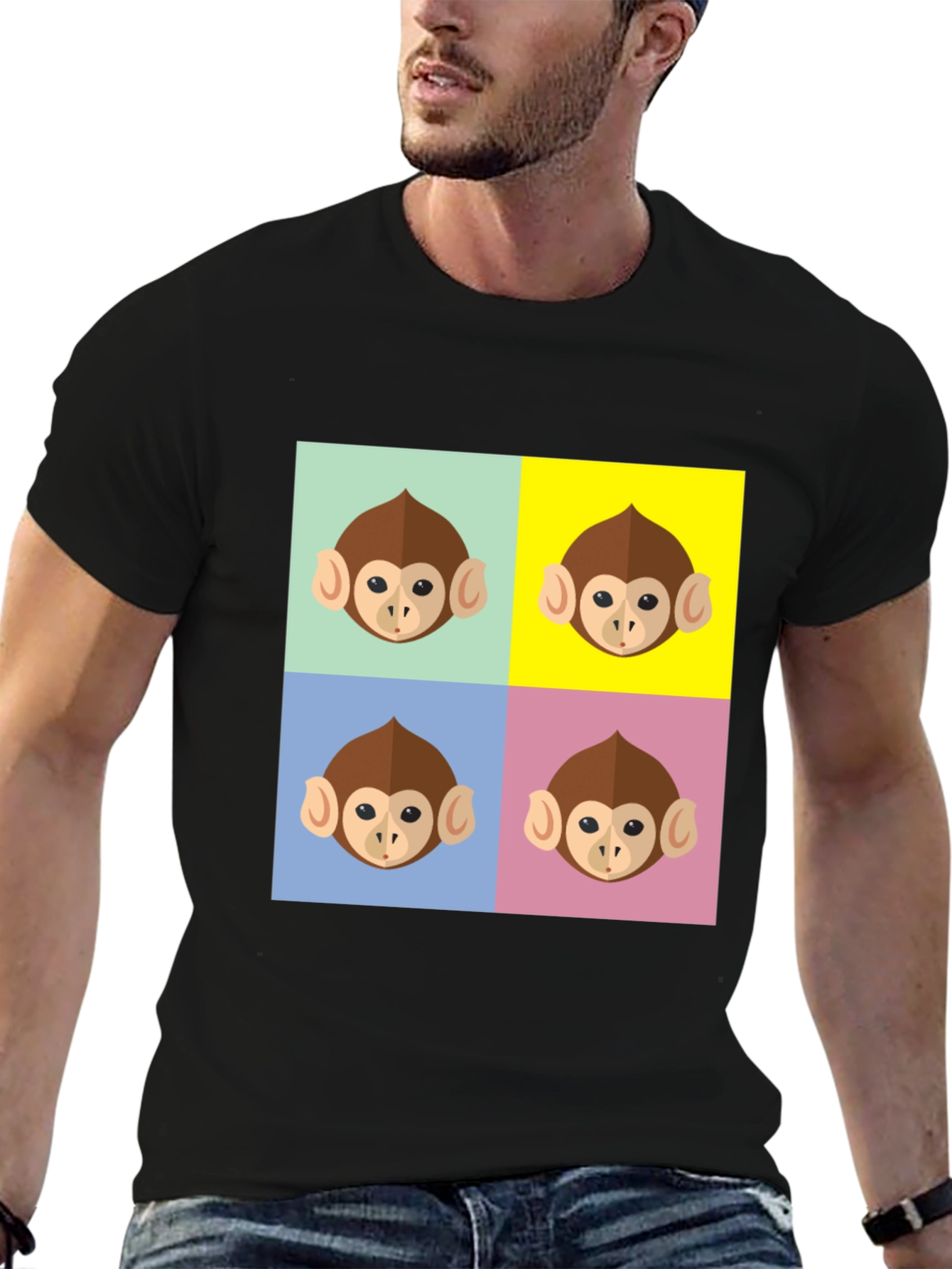 Black Funky Monkey Face Pop Art Graphic T-Shirt view 6