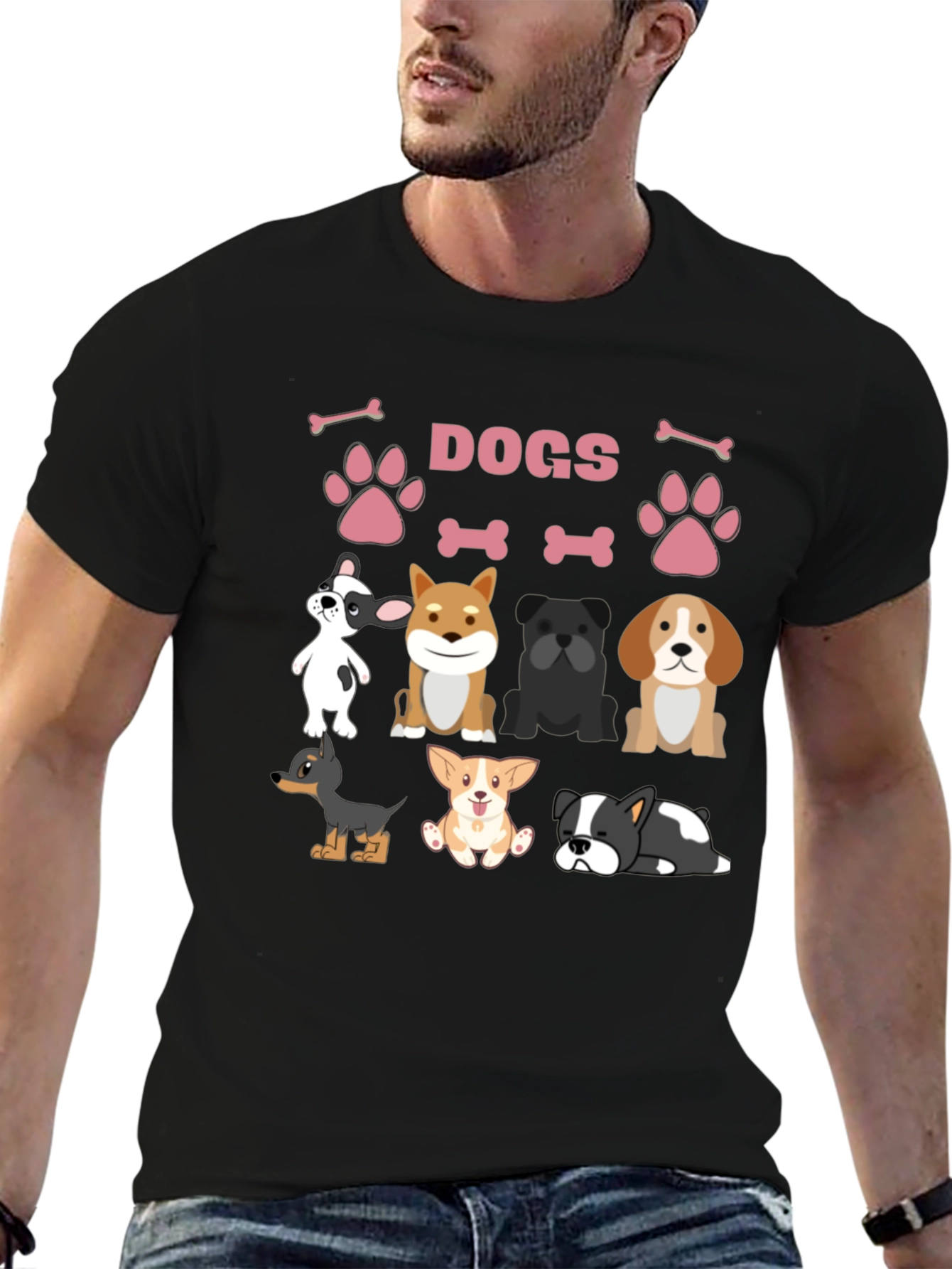 Black Cute Dogs Graphic Print T-Shirt view 6
