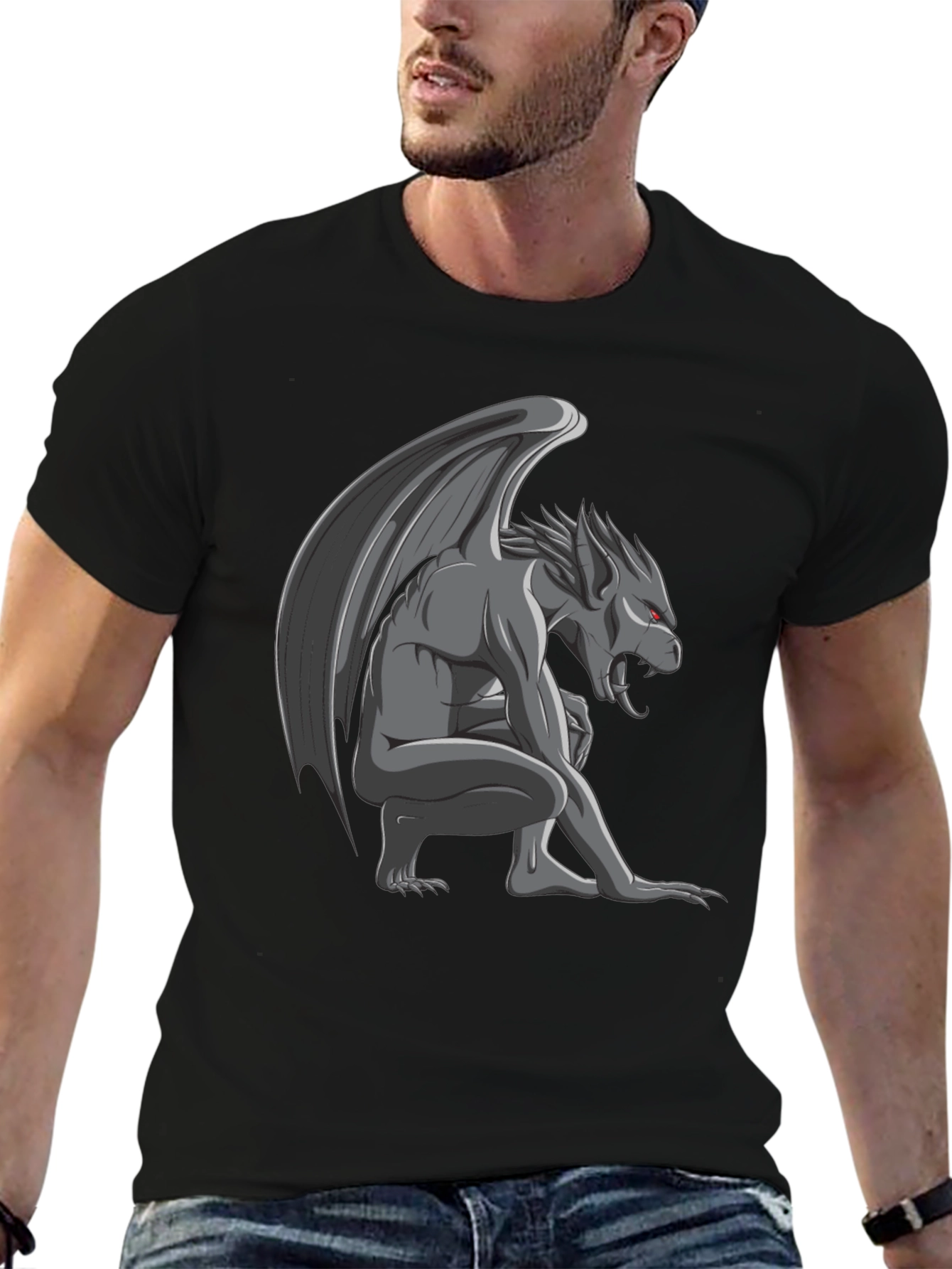 Black Gargoyle Graphic Tee - Black Cotton T-Shirt view 6