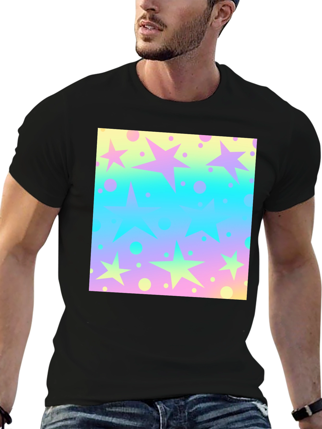 Black Starry Pastel Print Black T-Shirt view 6