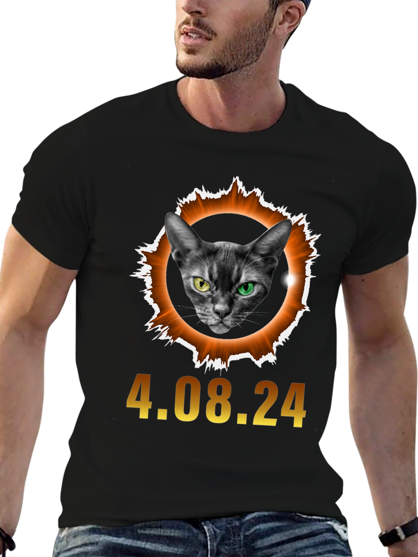 Black Eclipse Cat T-Shirt - April 8th, 2024 Solar Event view 6