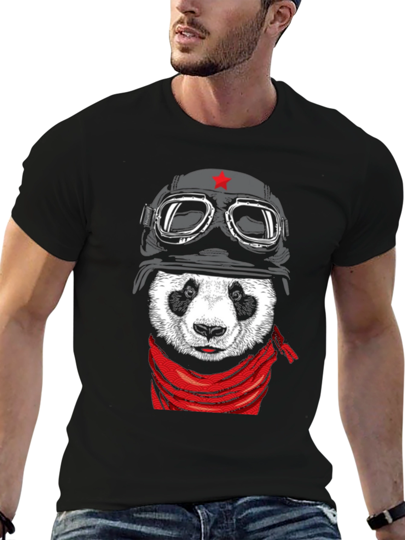 Black Panda Aviator T-Shirt - Unique Graphic Tee view 6