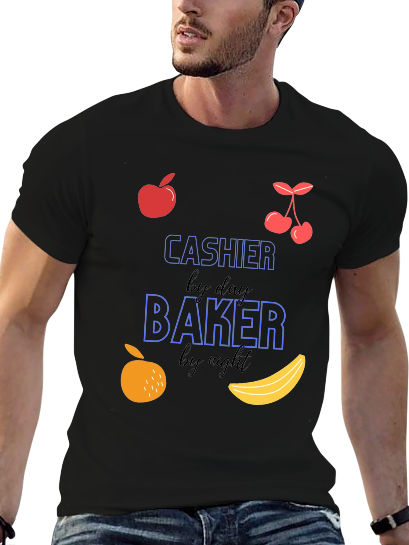 Black Cashier by Day, Baker by Night Black T-Shirt view 6