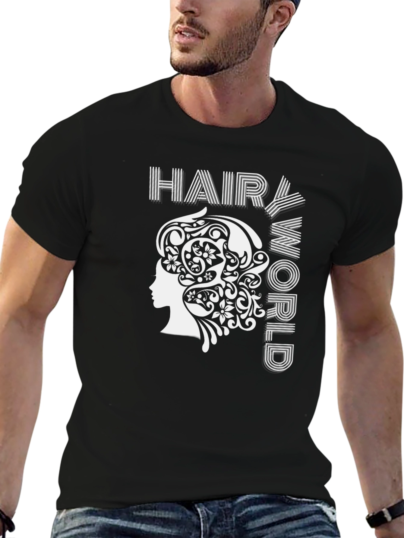 Black Hair World Graphic Tee - Unisex Black Cotton T-Shirt view 6