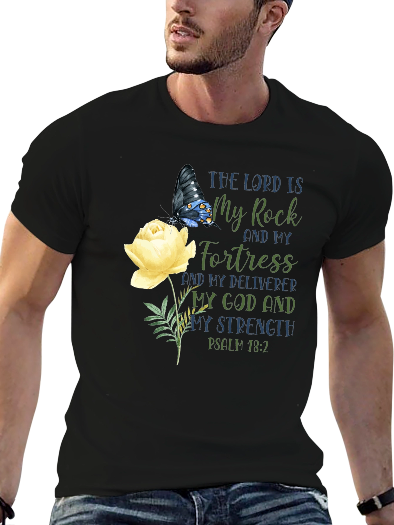 The Lord Is My Rock T-Shirt, Butterfly & Rose Design - 6