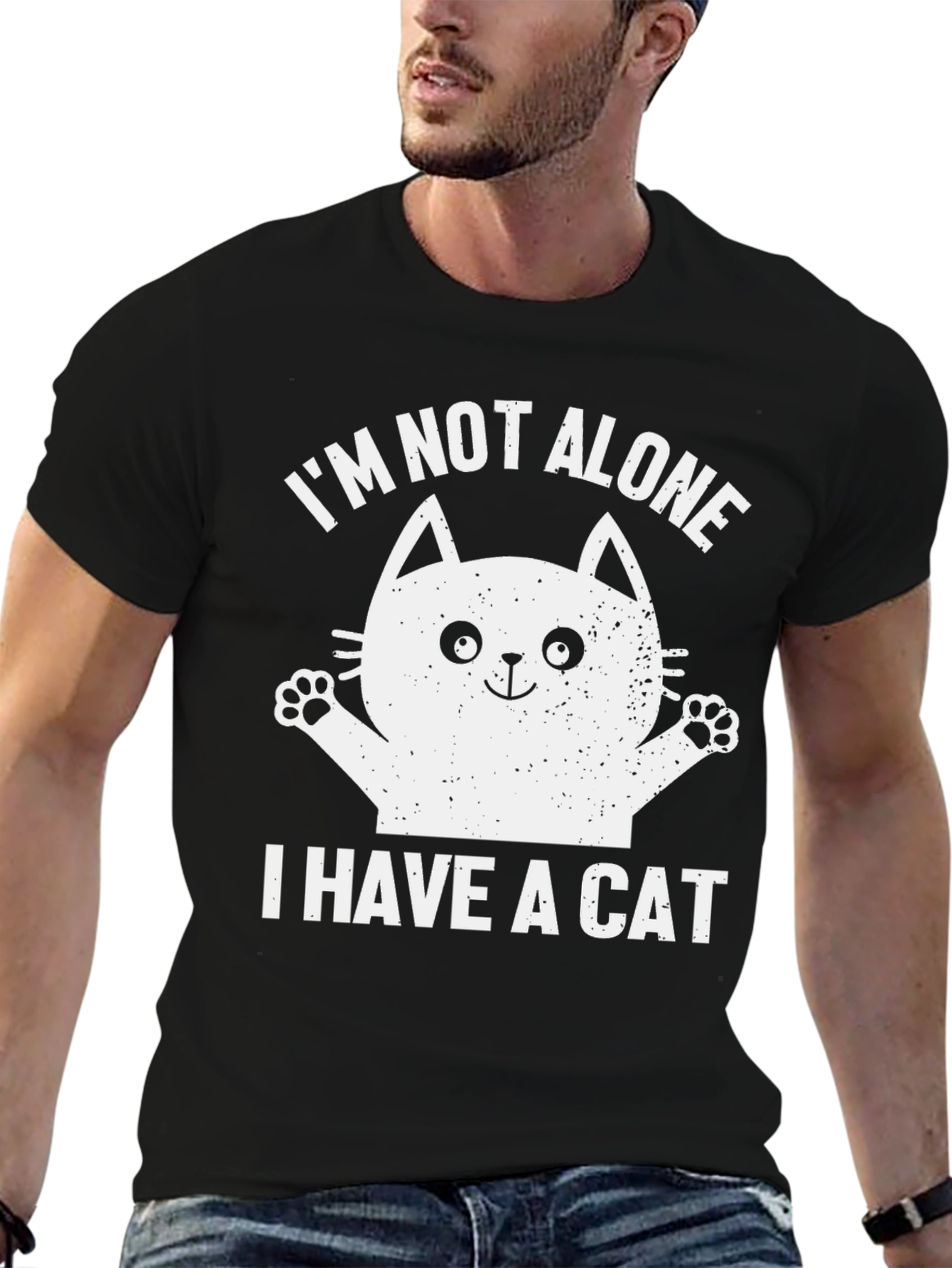 Black I'm Not Alone, I Have a Cat T-Shirt view 6