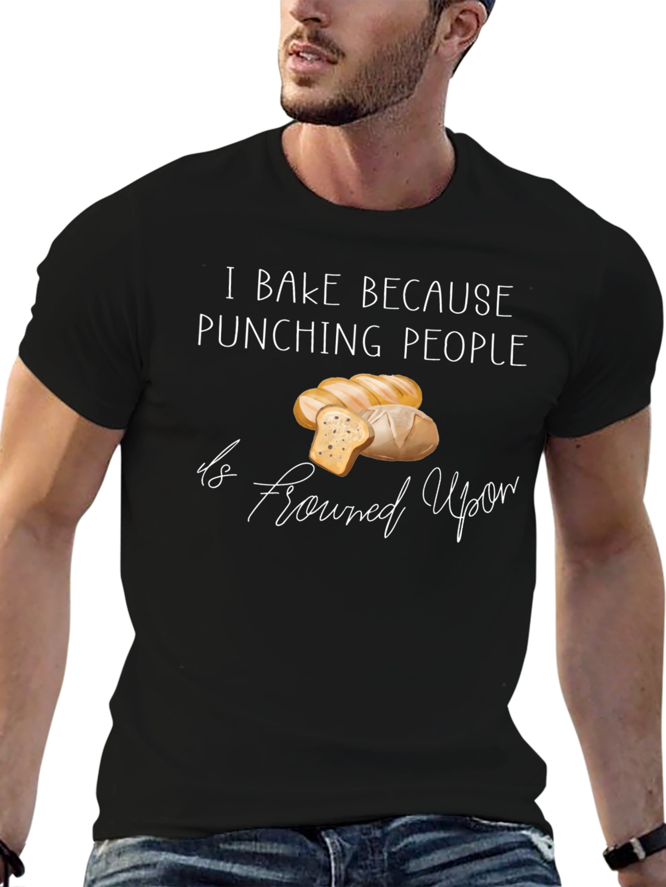 Black Funny Baking T-Shirt: I Bake Because Punching People Is Frowned Upon view 6
