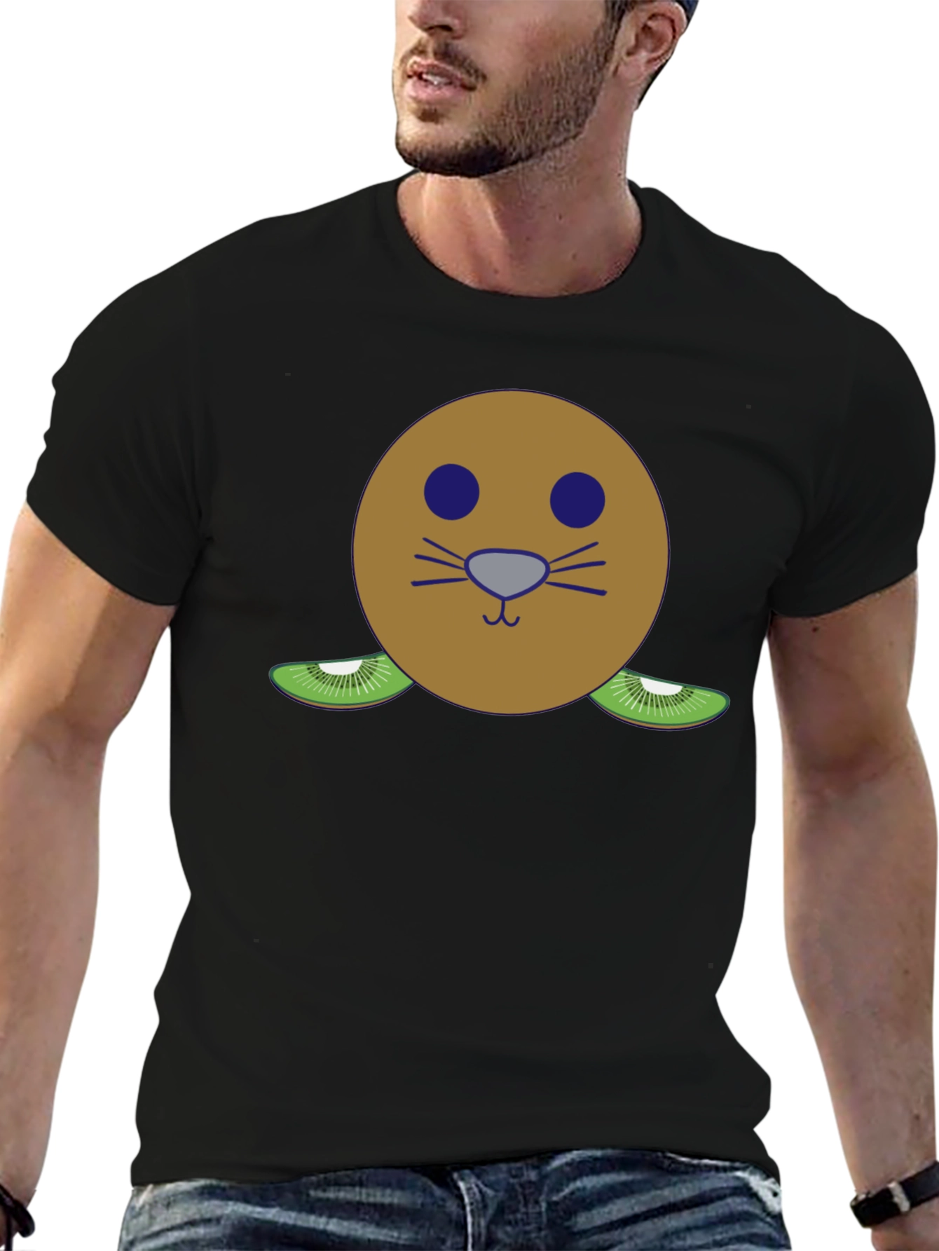 Black Kiwi Fruit Face T-Shirt - Funny Graphic Tee view 6