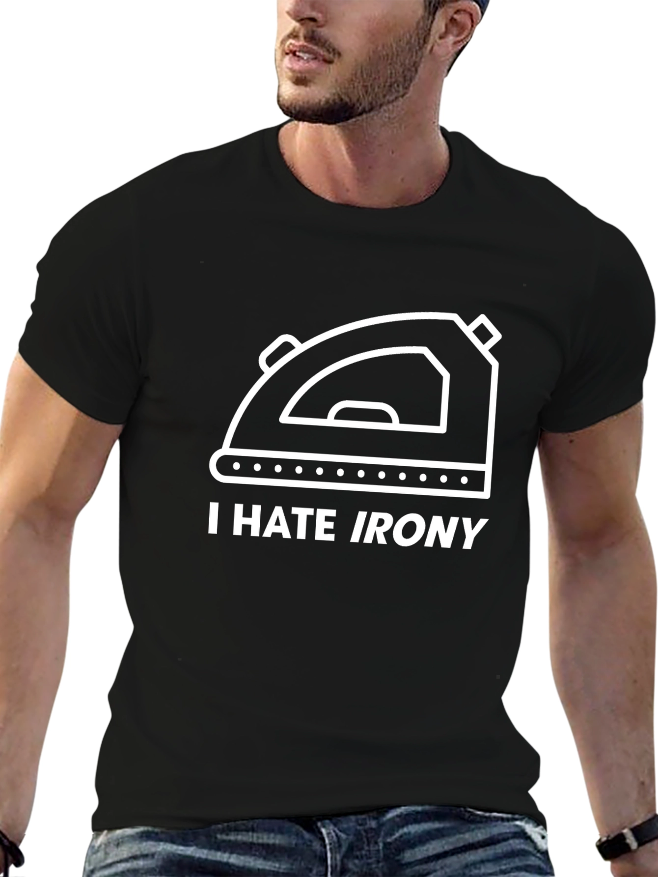 Black I Hate Irony Graphic Novelty T-Shirt view 6