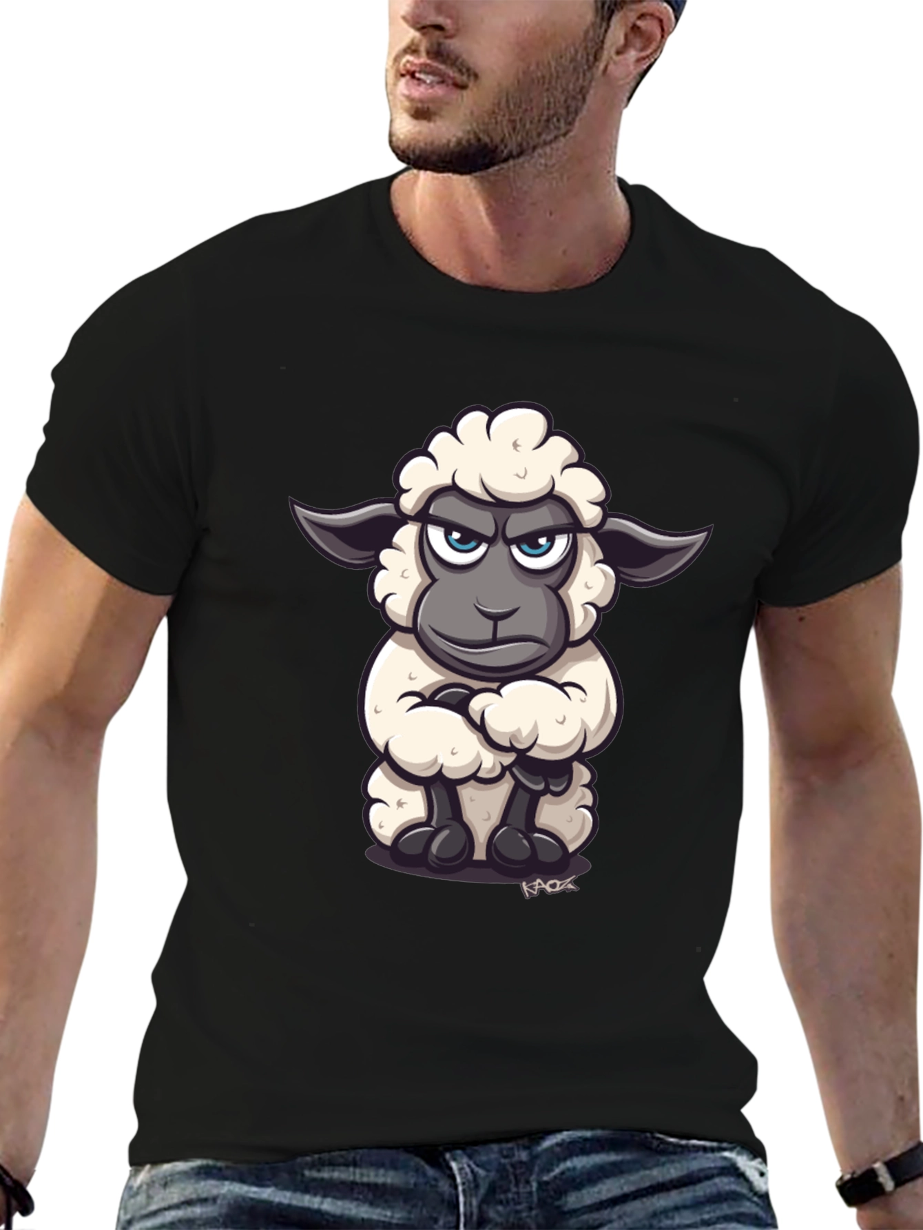 Black Grumpy Sheep Graphic Tee - Unique Cartoon Design view 6