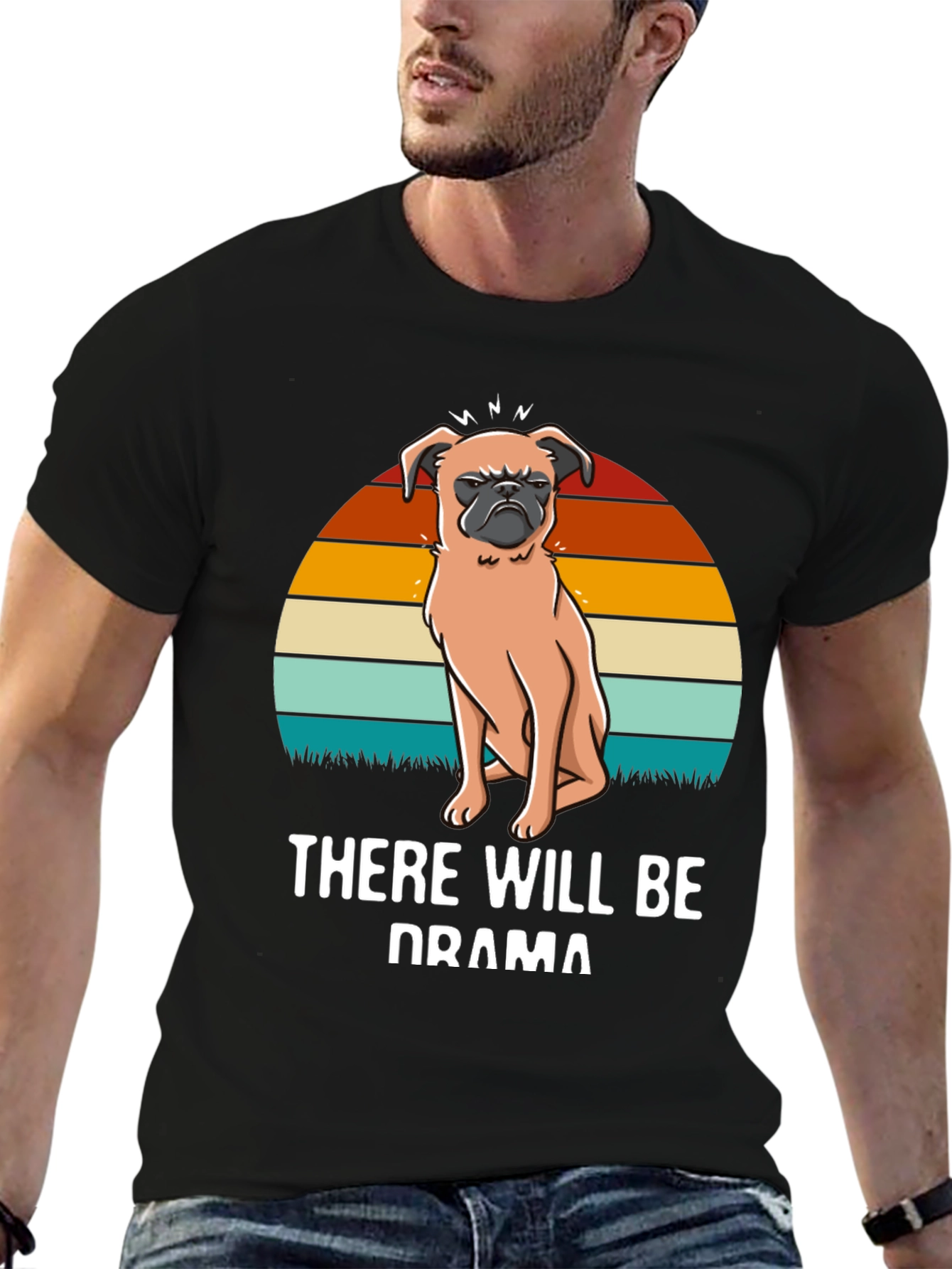 Black Drama Pug Graphic Tee - Unisex Black T-Shirt view 6