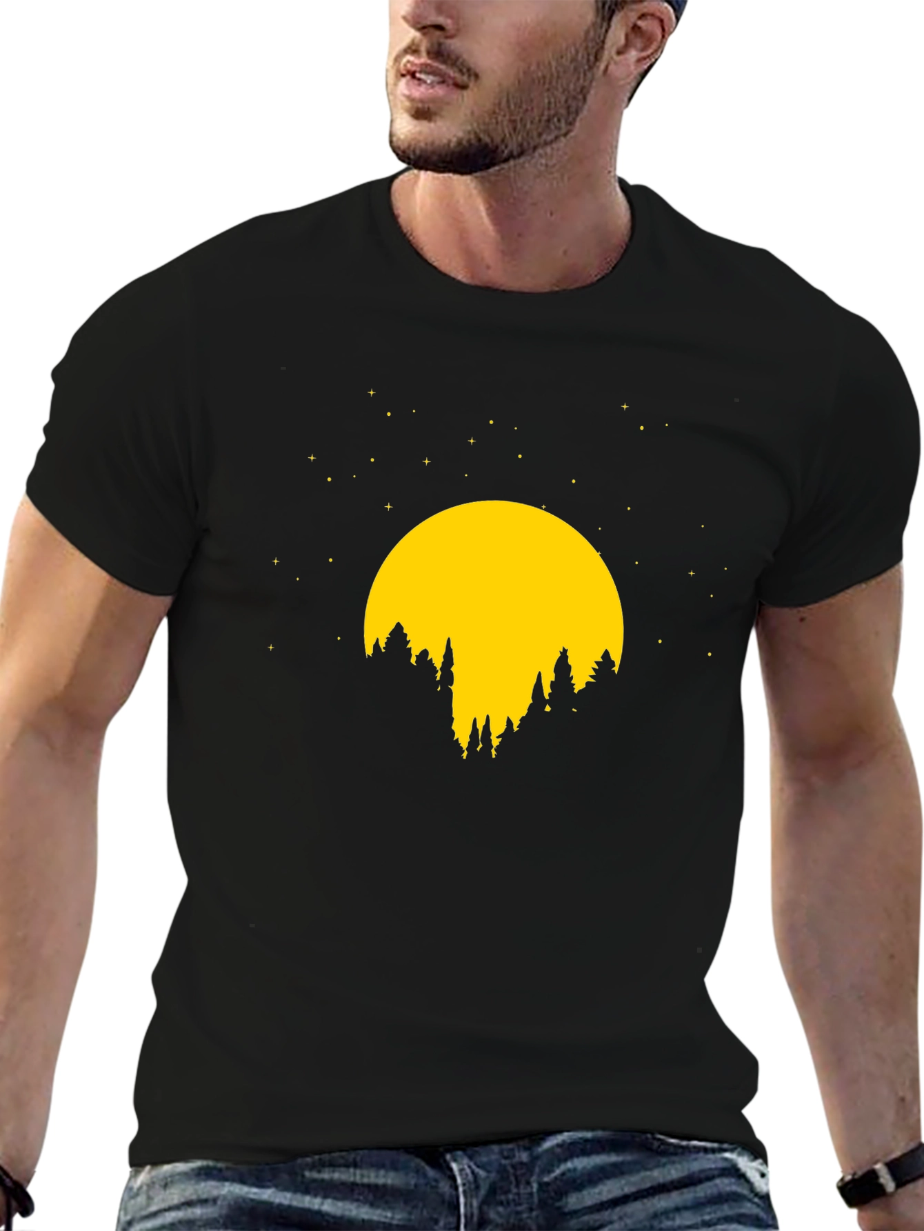 Black Night Forest Graphic Tee - Black Cotton T-Shirt view 6