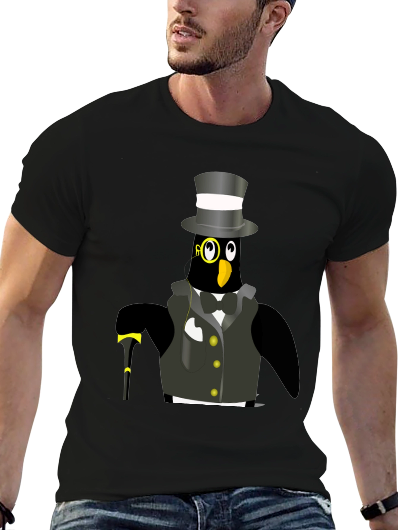 Black Penguin Tuxedo T-Shirt - Dapper Bird Tee view 6