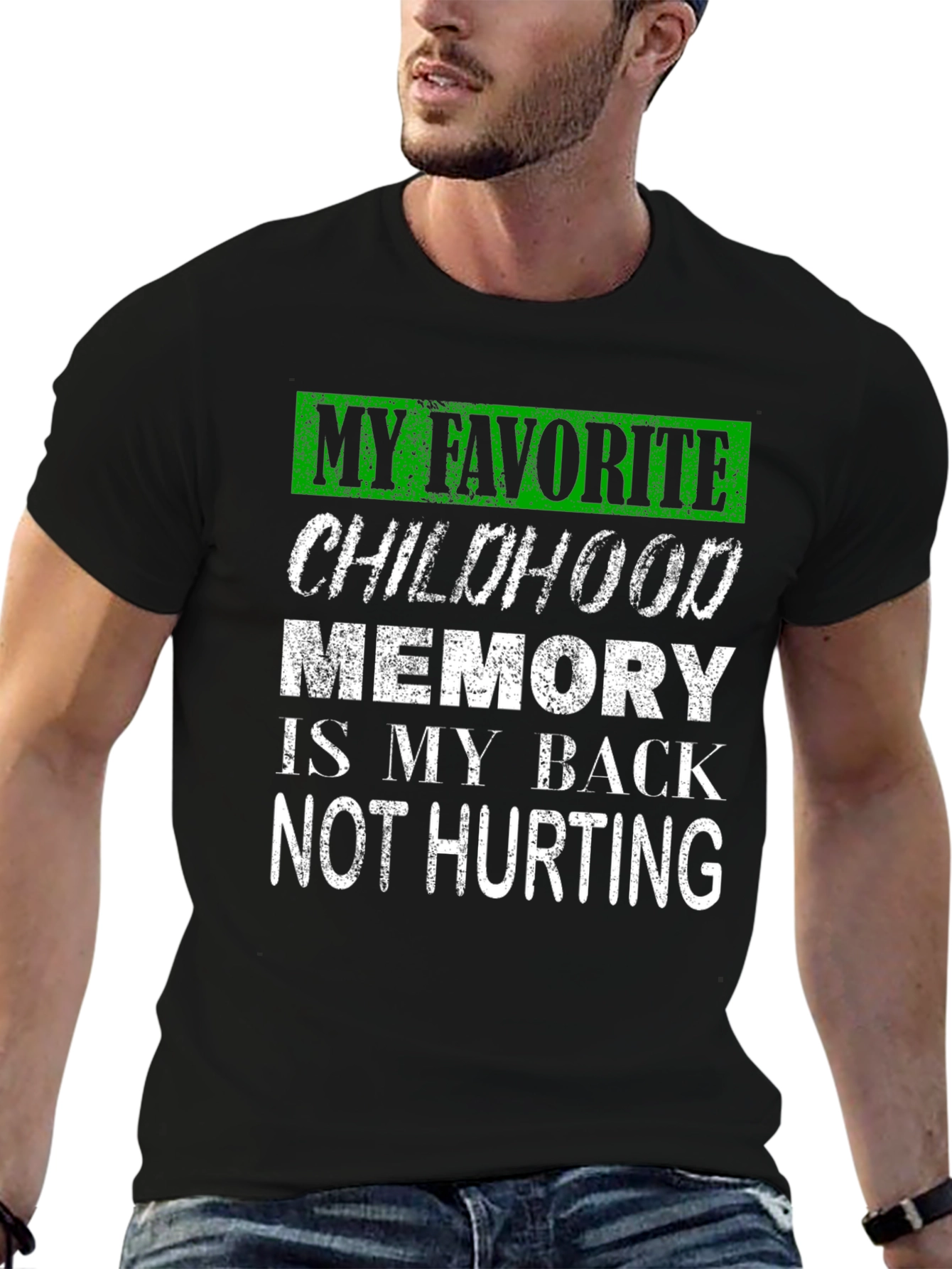 Black Funny Back Pain Childhood Memory T-Shirt view 6