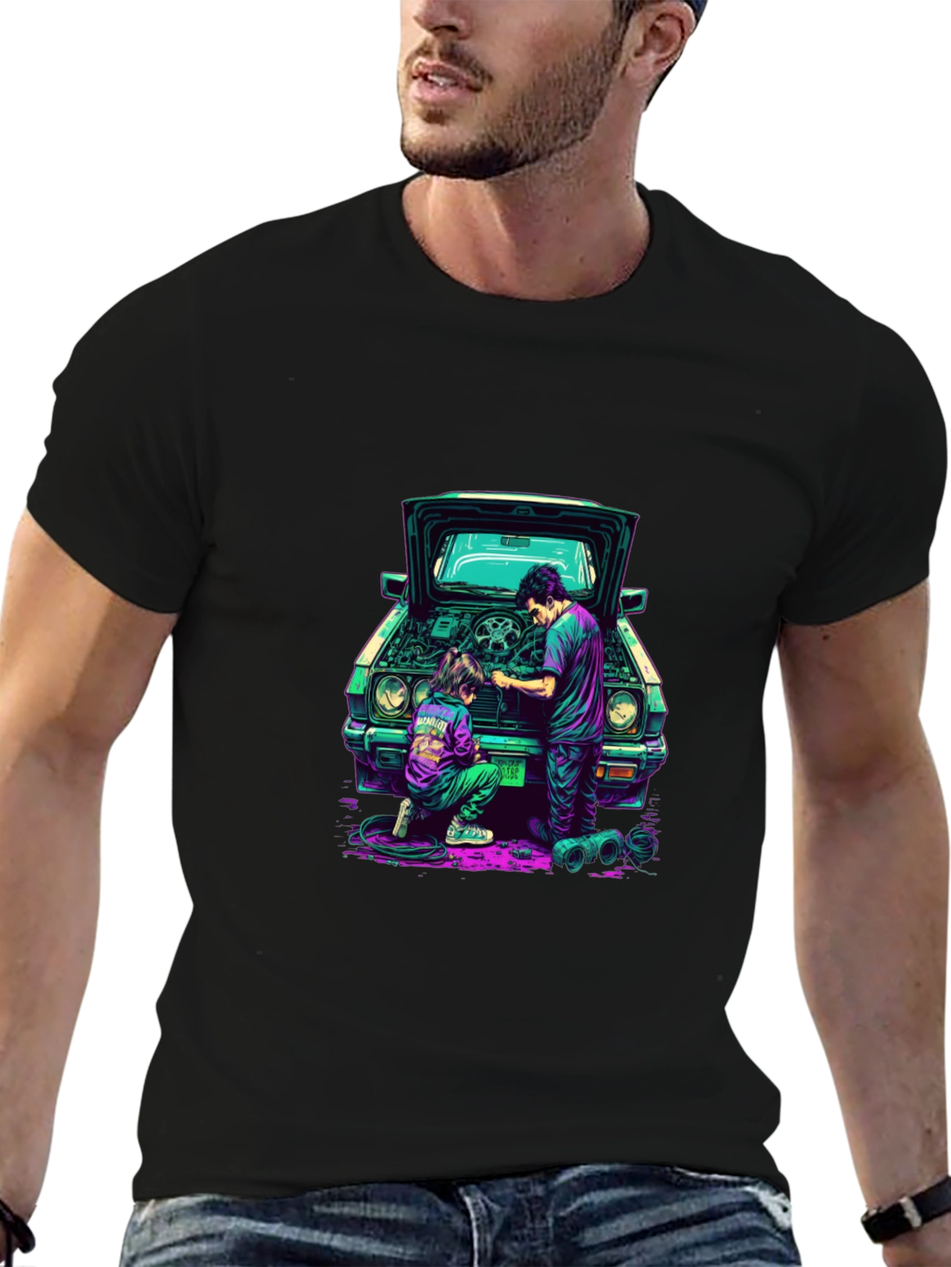 Black Cool Car Repair Graphic Tee view 6