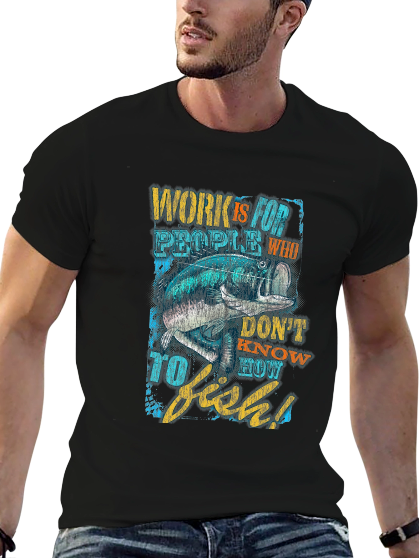 Black Fishing Graphic T-Shirt - Work is for People view 6