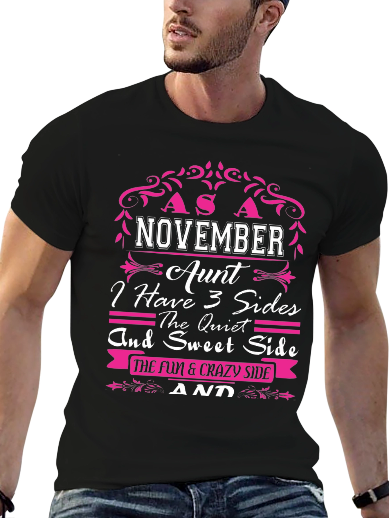 Black November Aunt T-Shirt - 3 Sides view 6