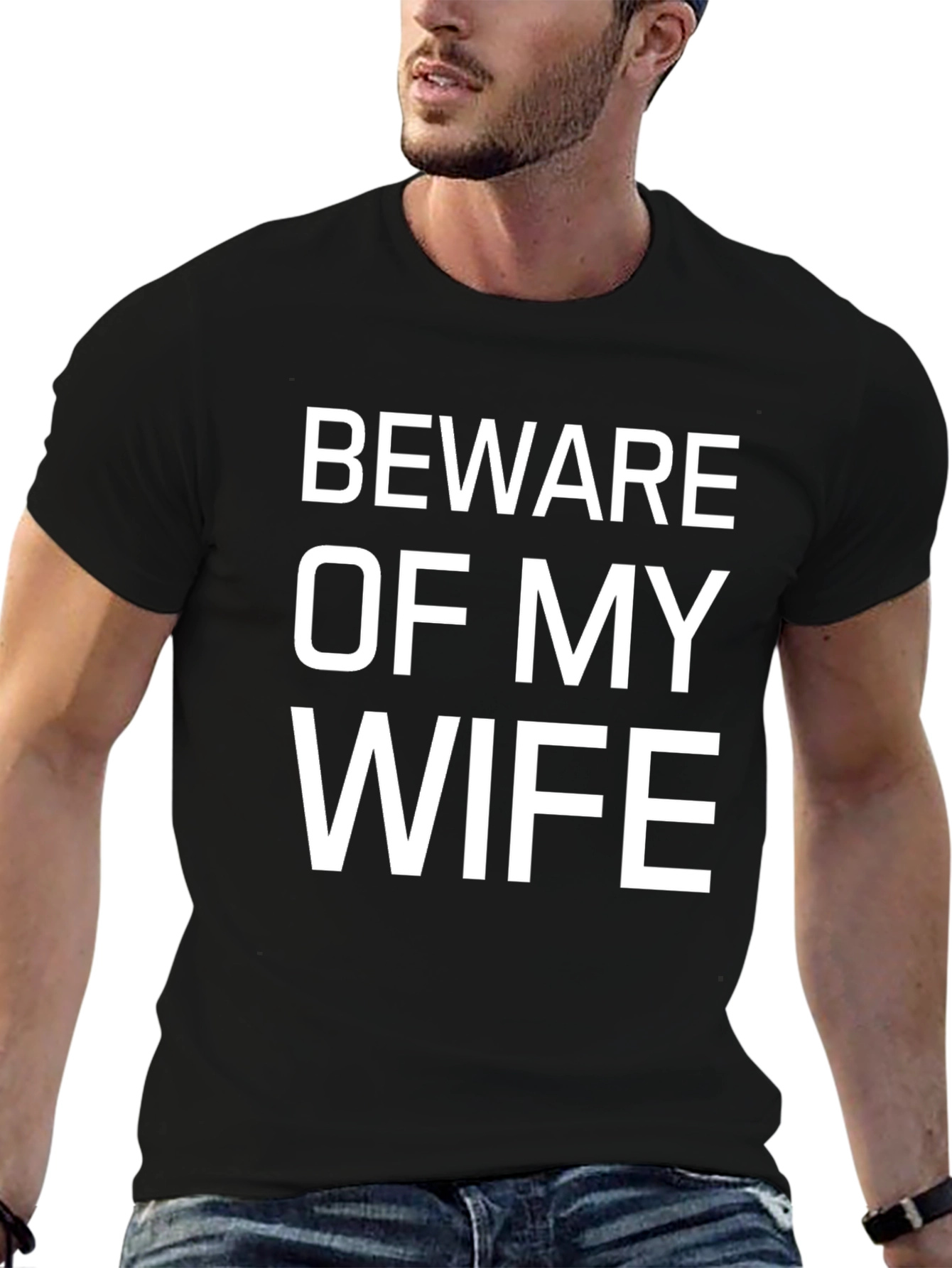 Black Beware of My Wife Funny Graphic Tee view 6
