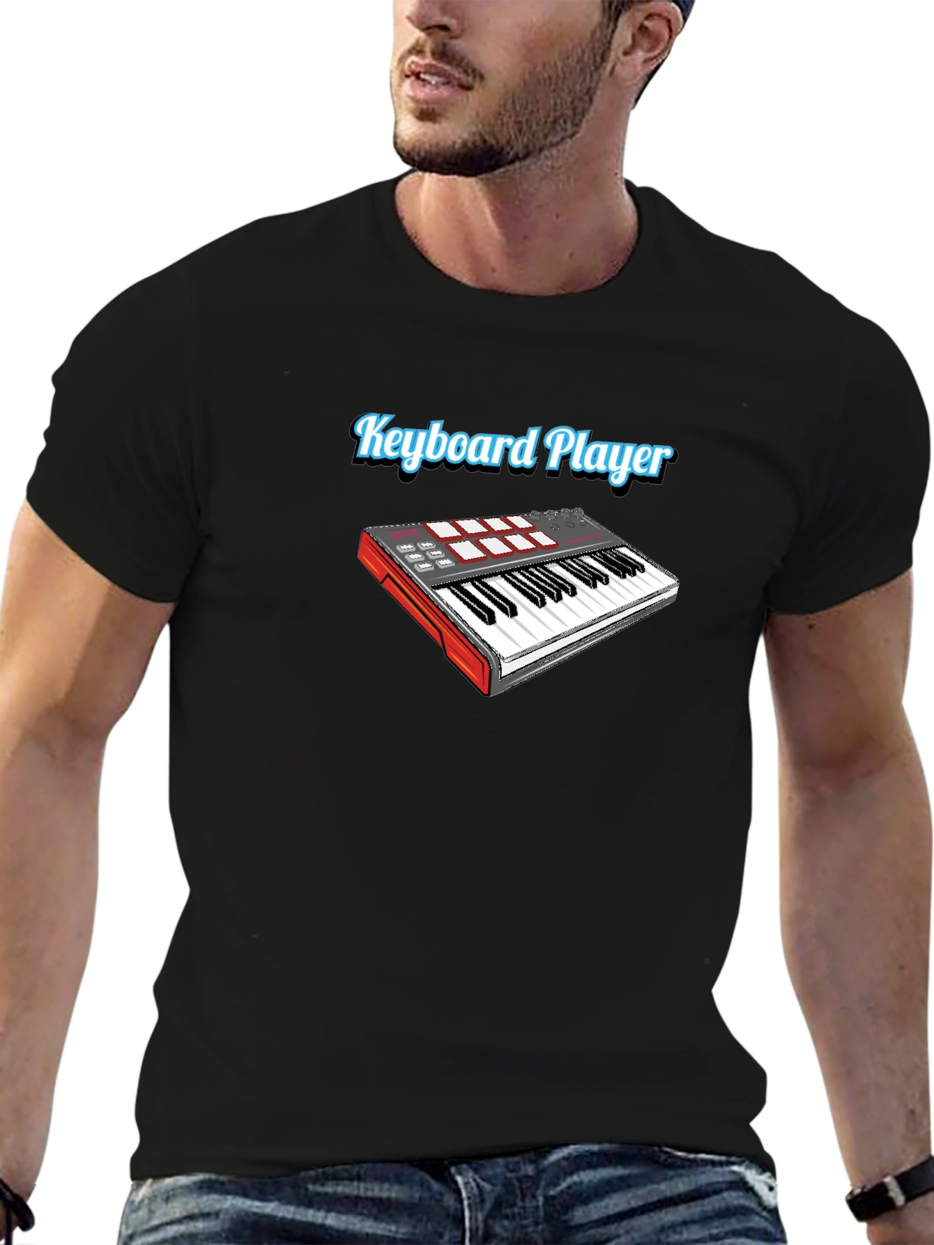 Black Keyboard Player Black T-Shirt view 6