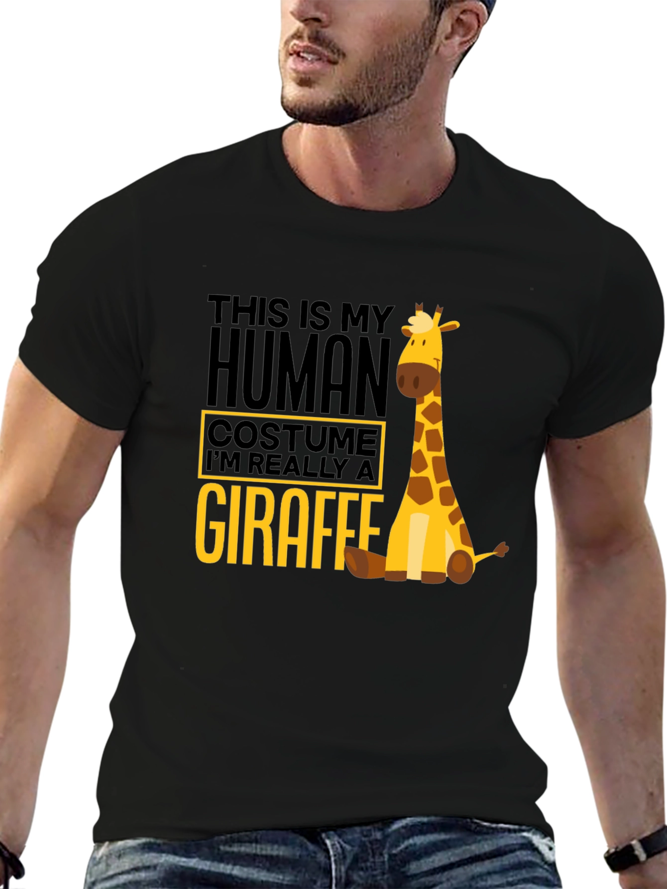 Black Human Costume Giraffe T-Shirt - Funny Animal Tee view 6