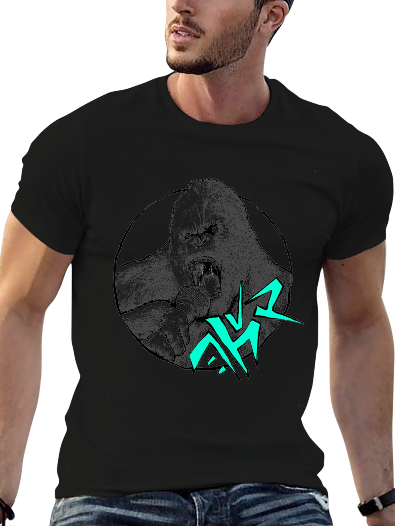 Black Gorilla Singer Graphic Print Black T-Shirt view 6