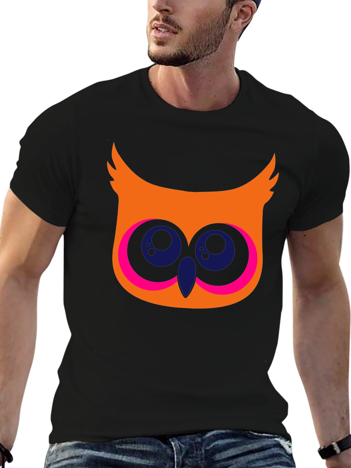 Black Cool Owl Graphic T-Shirt - Black Cotton Tee view 6