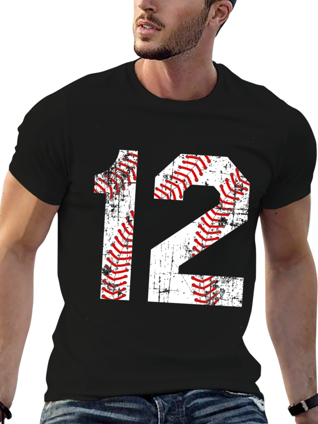 Black Baseball Number 12 T-Shirt view 6