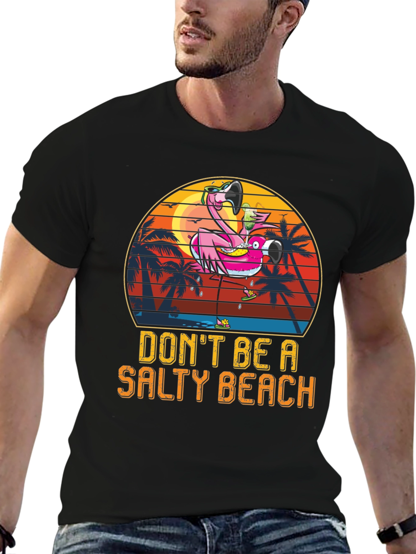 Black Salty Beach Flamingo Graphic Tee view 6