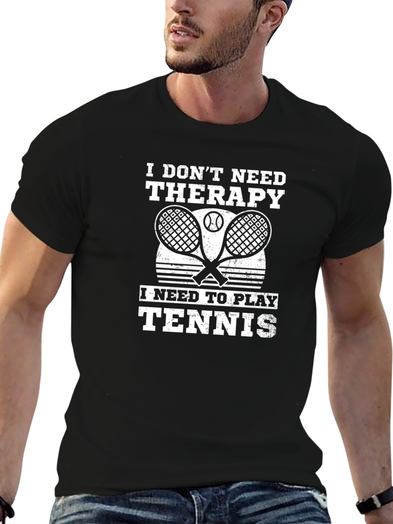 Black I Don't Need Therapy, I Need to Play Tennis - Black T-Shirt view 6