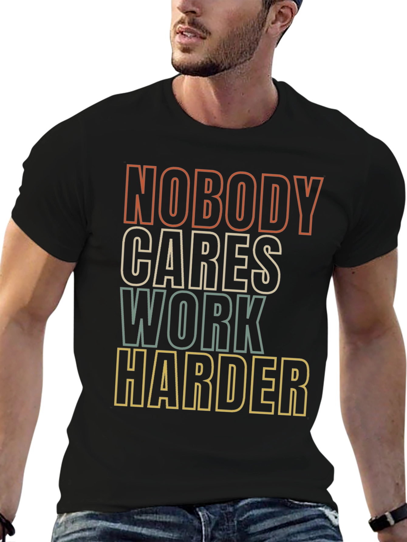 Black Motivational Graphic Tee - Nobody Cares, Work Harder view 6