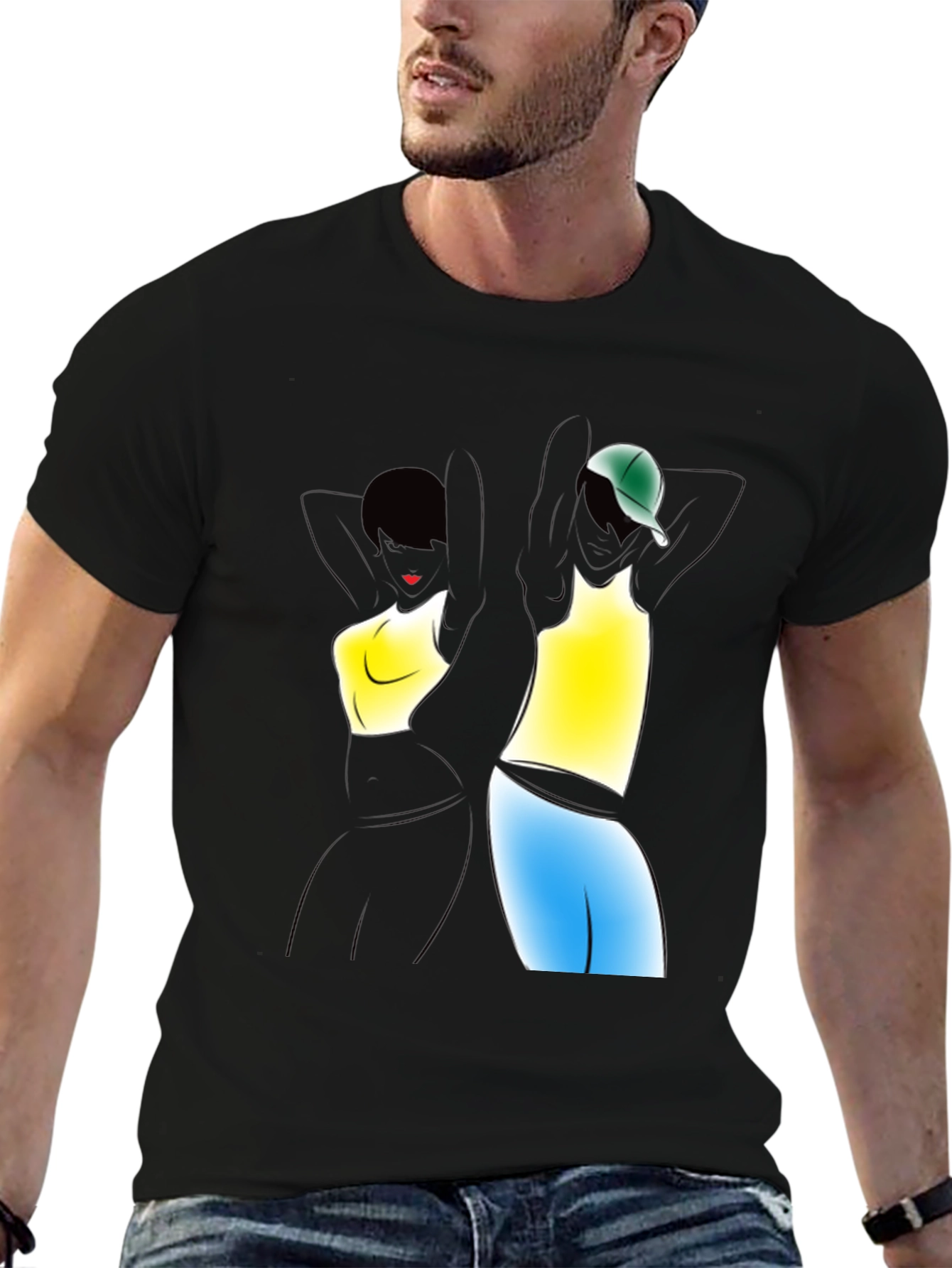 Black Graphic Tee: Stylish Figures Black T-Shirt view 6