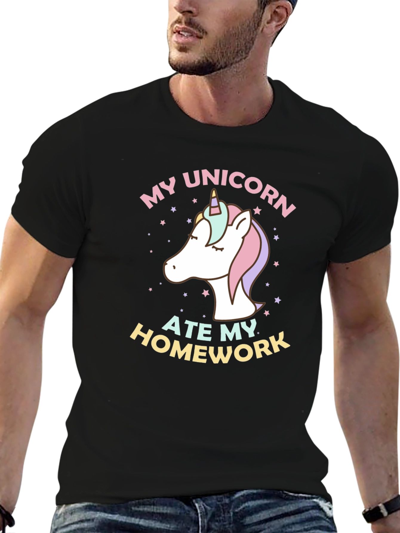 Black My Unicorn Ate My Homework T-Shirt - Black view 6