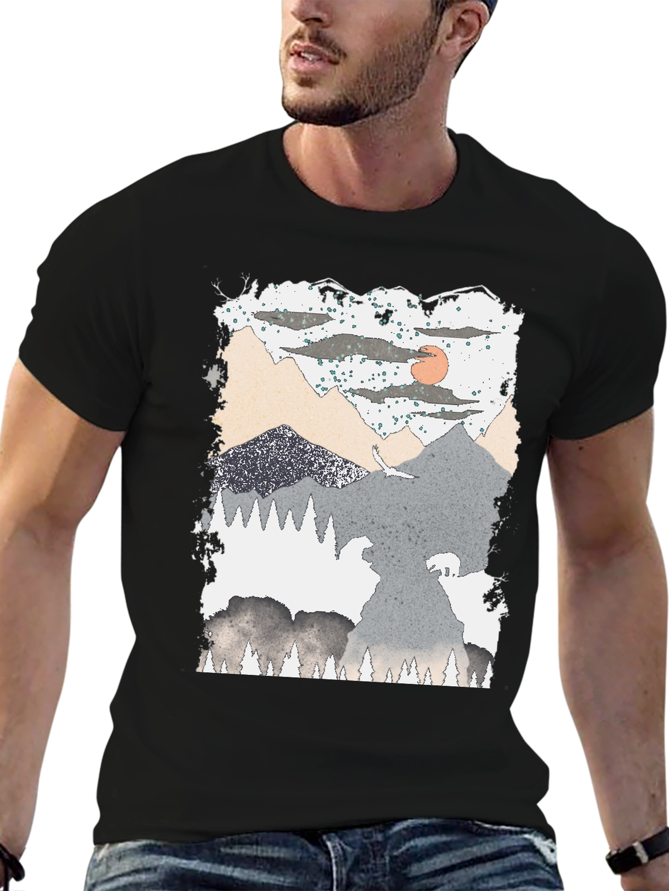 Black Mountain Scene Graphic T-Shirt view 6