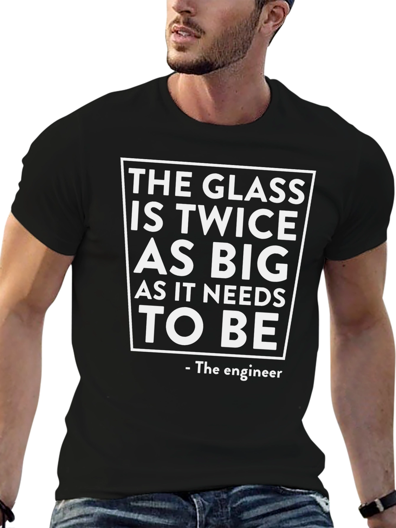 Black Funny Engineer T-Shirt: The Glass is Twice as Big view 6