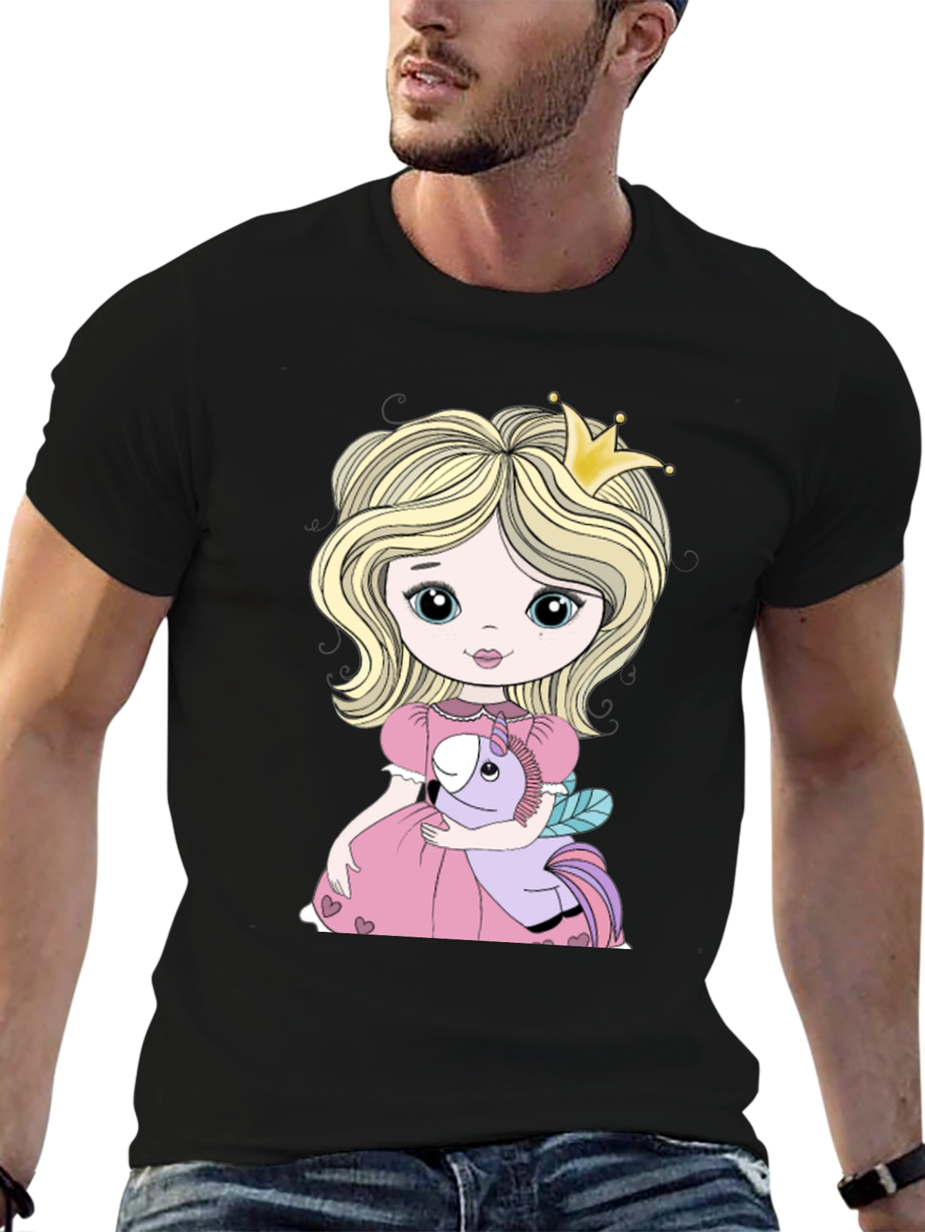 Black Princess Girl with Unicorn Toy Graphic T-Shirt view 6