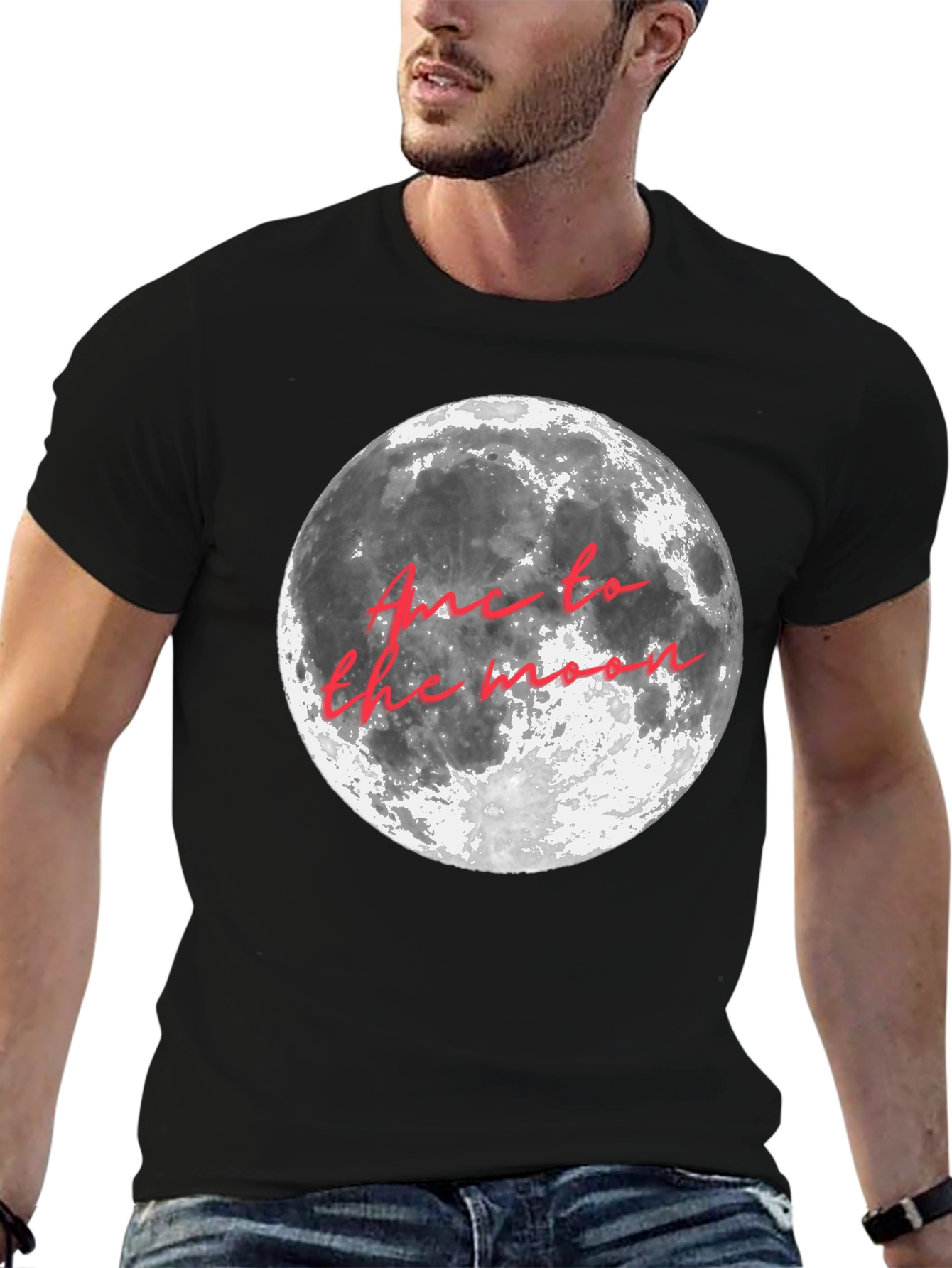 Black Moon Graphic T-Shirt - "Fly Me to the Moon" Crew Neck Tee view 6